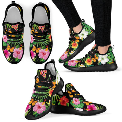 Tropical Flower Themed Design Print Pattern Mesh Knit Sneakers Shoes