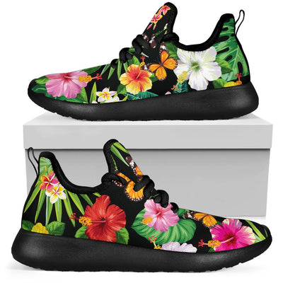 Tropical Flower Themed Design Print Pattern Mesh Knit Sneakers Shoes