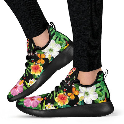 Tropical Flower Themed Design Print Pattern Mesh Knit Sneakers Shoes