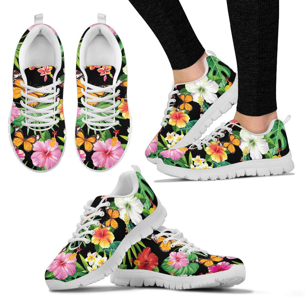 Tropical Flower Themed Design Print Pattern Women Sneakers Shoes