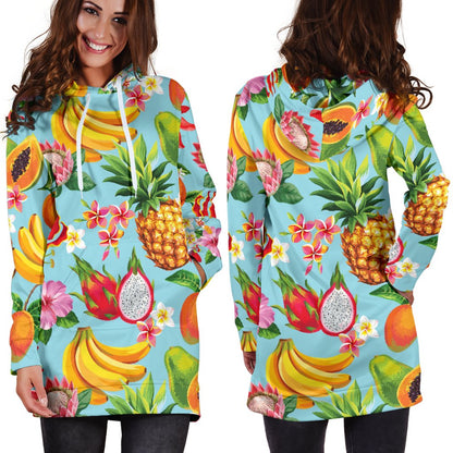 Tropical Fruits Pattern Print Design TF01 Women Hoodie Dress