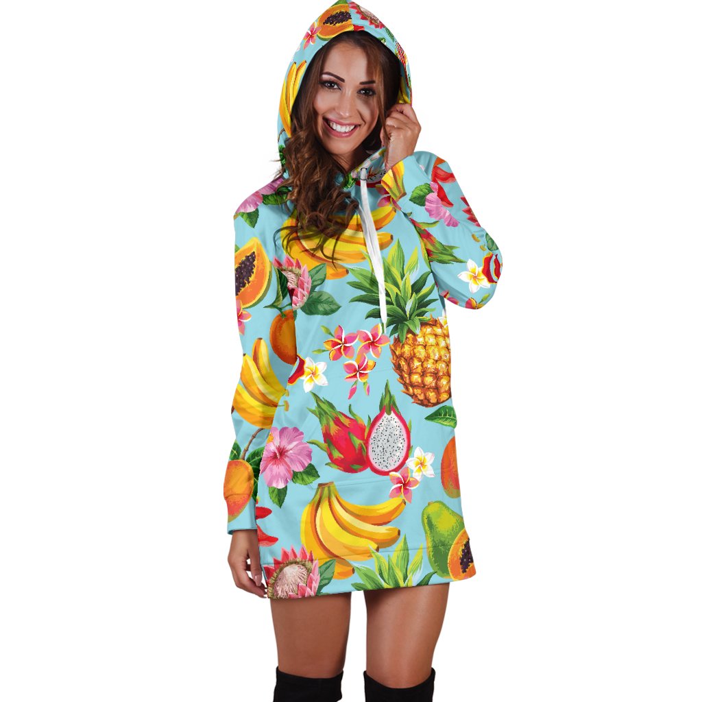 Tropical Fruits Pattern Print Design TF01 Women Hoodie Dress