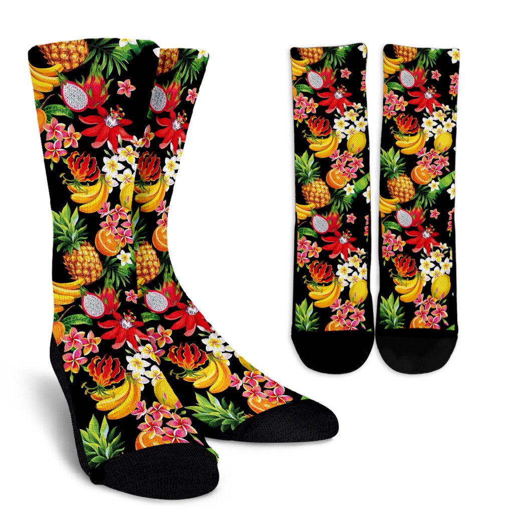 Tropical Fruits Pattern Print Design TF02 Crew Socks-JORJUNE.COM