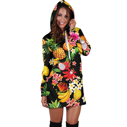 Tropical Fruits Pattern Print Design TF02 Women Hoodie Dress