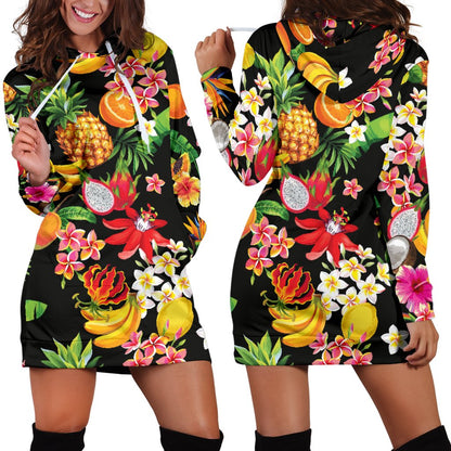 Tropical Fruits Pattern Print Design TF02 Women Hoodie Dress