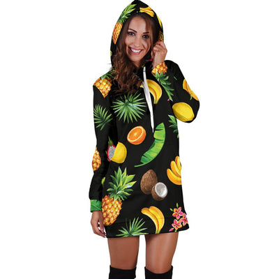 Tropical Fruits Pattern Print Design TF03 Women Hoodie Dress