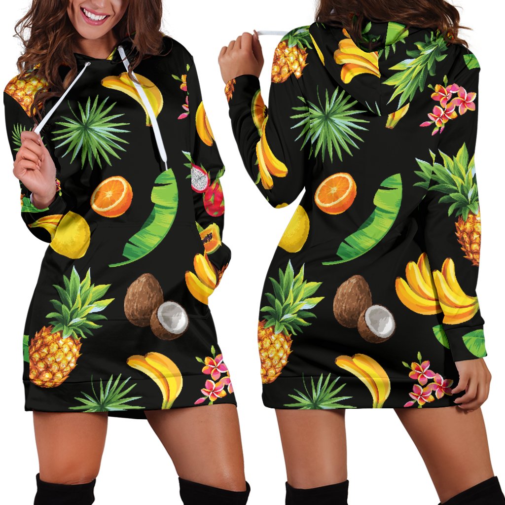 Tropical Fruits Pattern Print Design TF03 Women Hoodie Dress