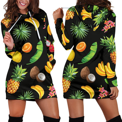 Tropical Fruits Pattern Print Design TF03 Women Hoodie Dress