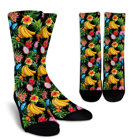 Tropical Fruits Pattern Print Design TF04 Crew Socks-JORJUNE.COM