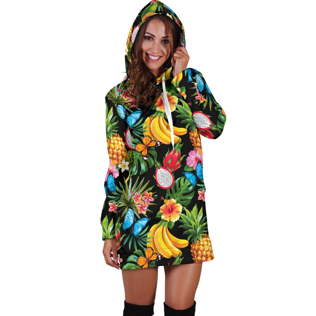 Tropical Fruits Pattern Print Design TF04 Women Hoodie Dress
