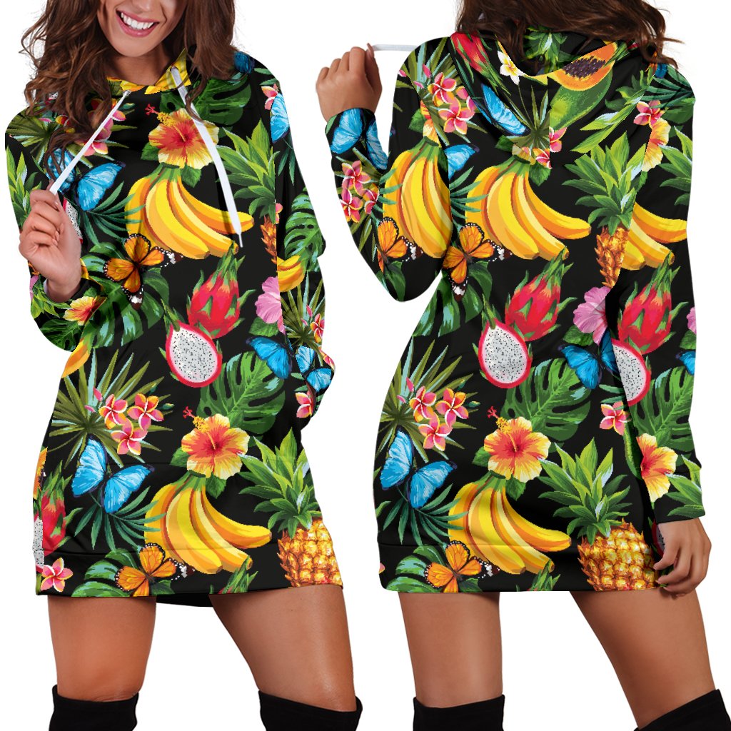 Tropical Fruits Pattern Print Design TF04 Women Hoodie Dress