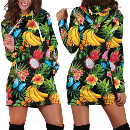 Tropical Fruits Pattern Print Design TF04 Women Hoodie Dress