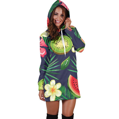 Tropical Fruits Pattern Print Design TF05 Women Hoodie Dress