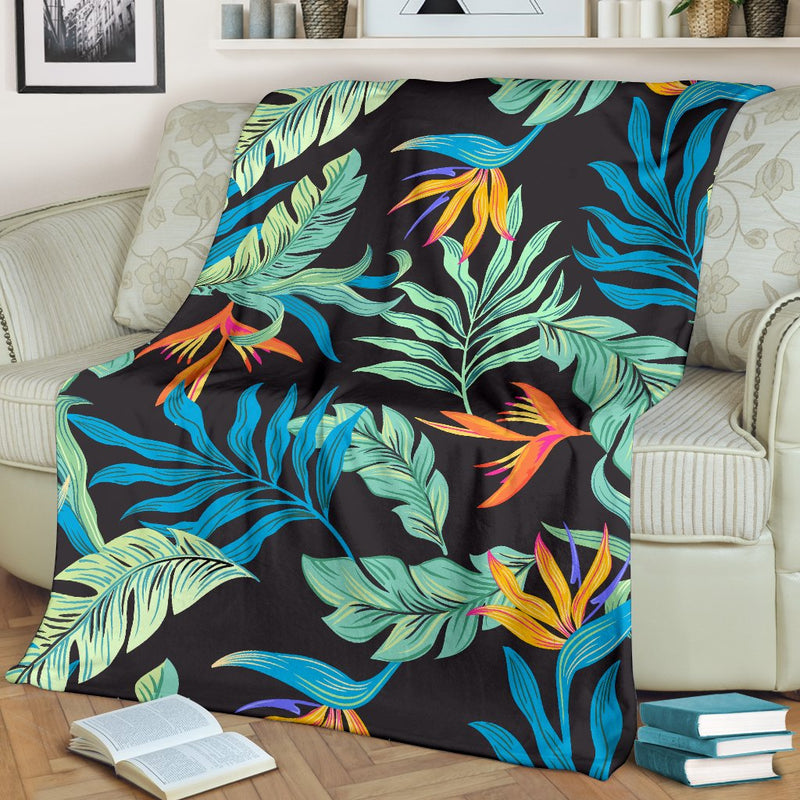 Tropical Palm Leaves Hawaiian Flower Fleece Blanket