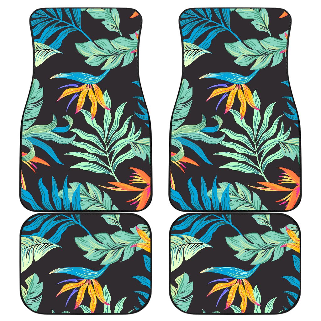 Tropical Palm Leaves Hawaiian Flower Front and Back Car Floor Mats