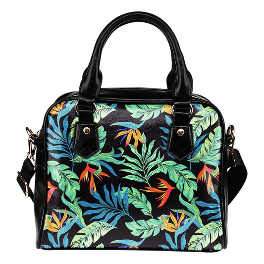 Tropical Palm Leaves Hawaiian Flower Leather Shoulder Handbag