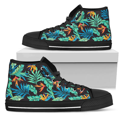 Tropical Palm Leaves Hawaiian Flower Men High Top Canvas Shoes