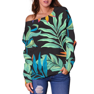 Tropical Palm Leaves Hawaiian Flower Off Shoulder Sweatshirt