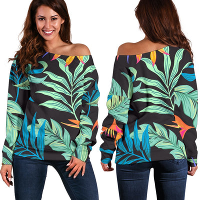 Tropical Palm Leaves Hawaiian Flower Off Shoulder Sweatshirt