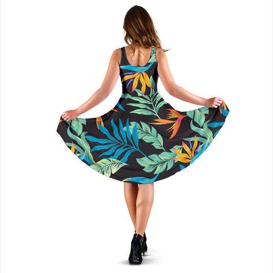 Tropical Palm Leaves Hawaiian Flower Sleeveless Mini Dress