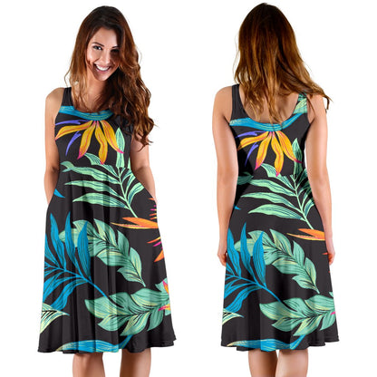 Tropical Palm Leaves Hawaiian Flower Sleeveless Mini Dress