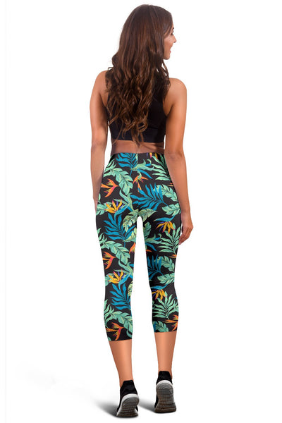 Tropical Palm Leaves Hawaiian Flower Women Capris