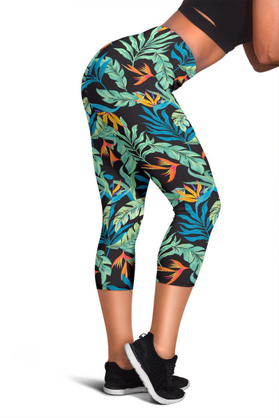 Tropical Palm Leaves Hawaiian Flower Women Capris