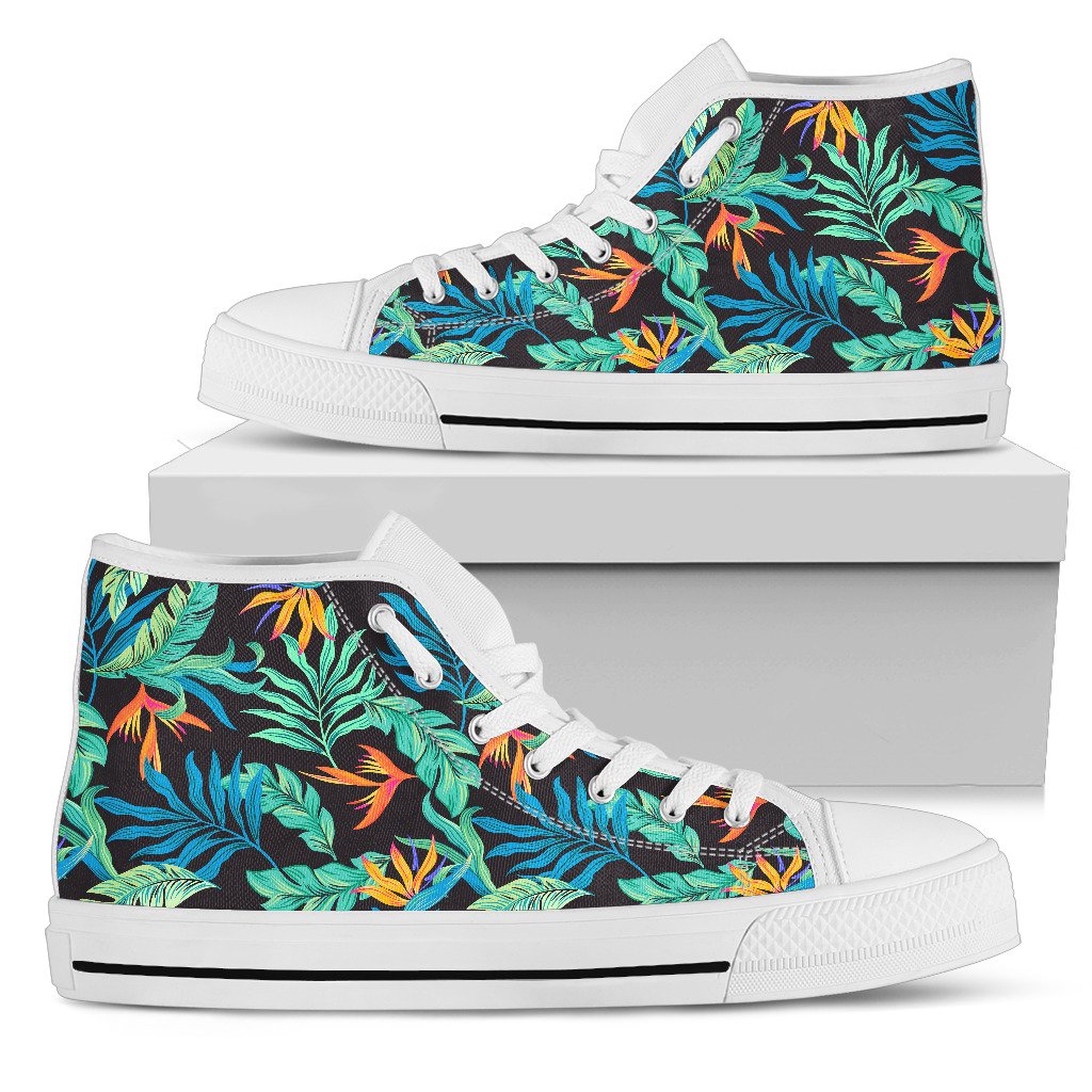 Tropical Palm Leaves Hawaiian Flower Women High Top Canvas Shoes