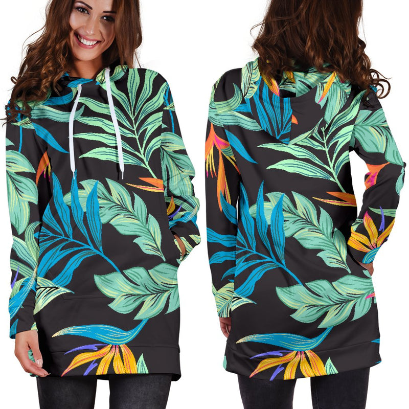 Tropical Palm Leaves Hawaiian Flower Women Hoodie Dress