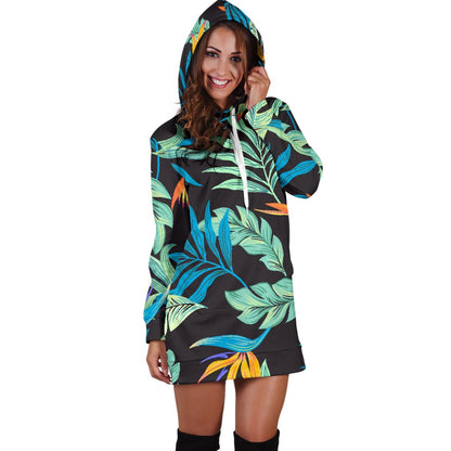 Tropical Palm Leaves Hawaiian Flower Women Hoodie Dress