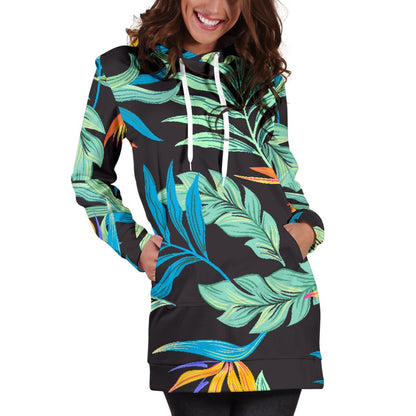 Tropical Palm Leaves Hawaiian Flower Women Hoodie Dress