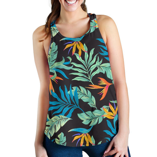 Tropical Palm Leaves Hawaiian Flower Women Racerback Tank Top