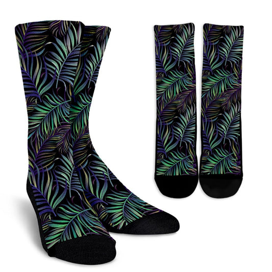 Tropical Palm Leaves Pattern Brightness Crew Socks
