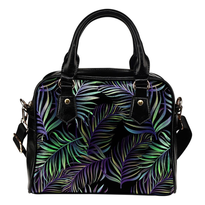 Tropical Palm Leaves Pattern Brightness Leather Shoulder Handbag