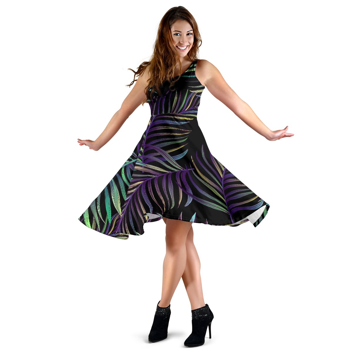 Tropical Palm Leaves Pattern Brightness Sleeveless Mini Dress