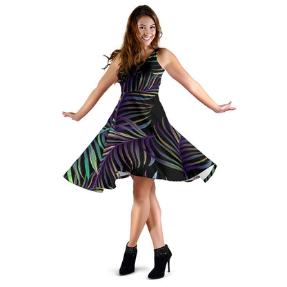 Tropical Palm Leaves Pattern Brightness Sleeveless Mini Dress