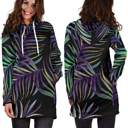 Tropical Palm Leaves Pattern Brightness Women Hoodie Dress