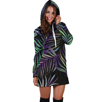 Tropical Palm Leaves Pattern Brightness Women Hoodie Dress