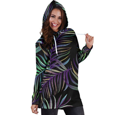 Tropical Palm Leaves Pattern Brightness Women Hoodie Dress