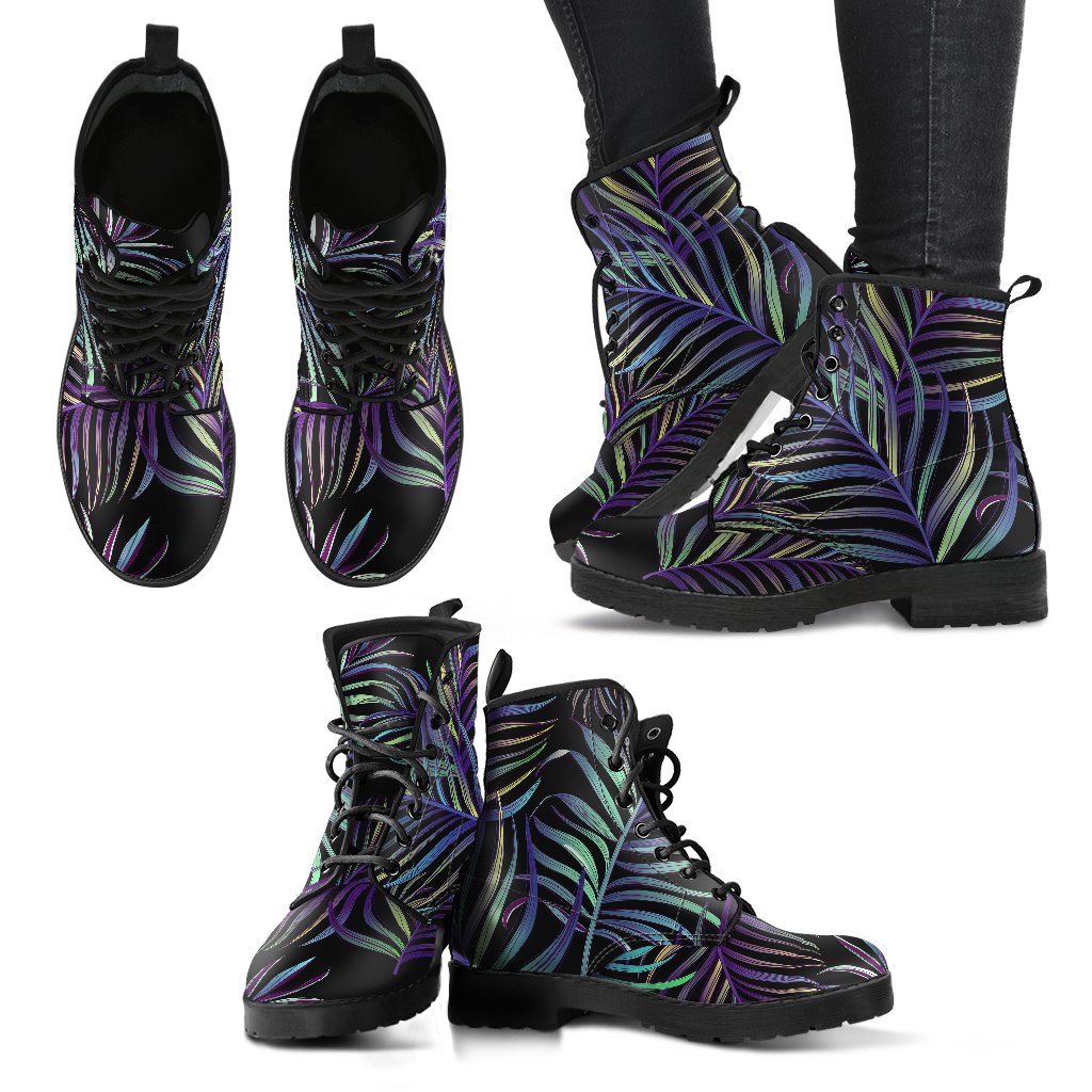 Tropical Palm Leaves Pattern Brightness Women Leather Boots