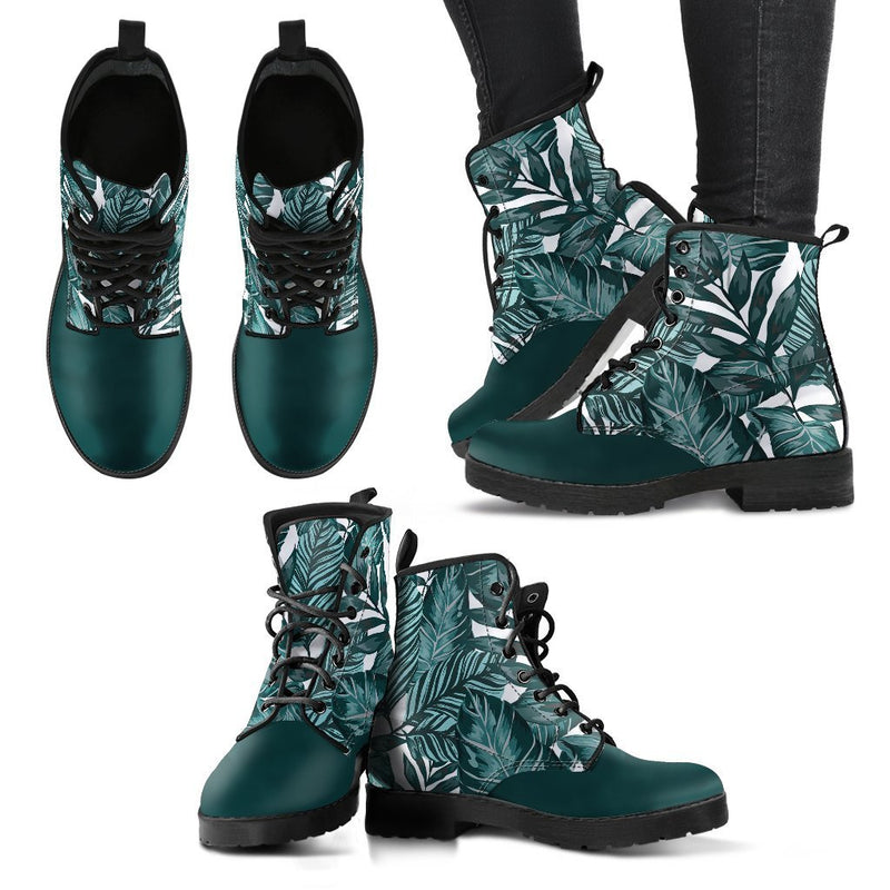 Tropical Palm Leaves Pattern Brightness Women & Men Leather Boots