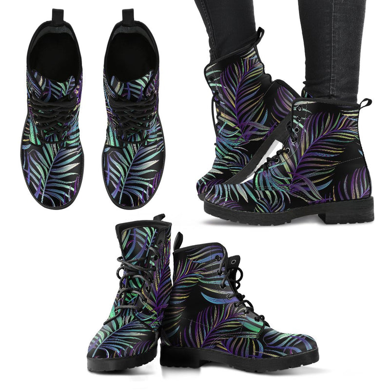 Tropical Palm Leaves Pattern Brightness Women & Men Leather Boots