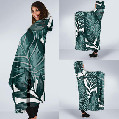 Tropical Palm Leaves Pattern Hooded Blanket-JORJUNE.COM