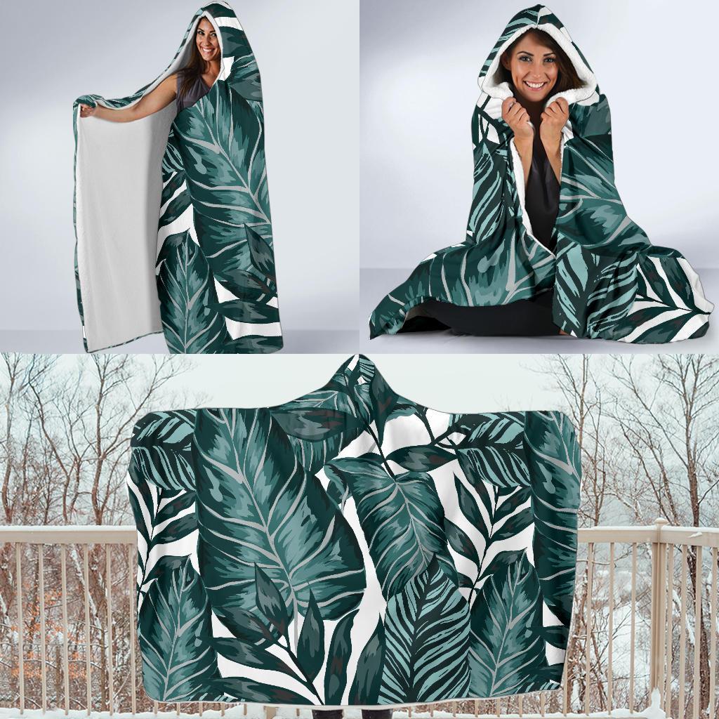 Tropical Palm Leaves Pattern Hooded Blanket-JORJUNE.COM