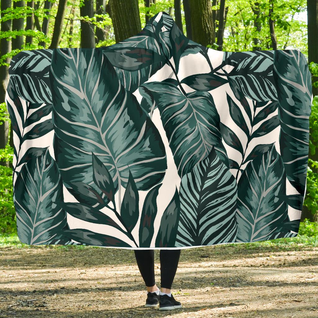 Tropical Palm Leaves Pattern Hooded Blanket-JORJUNE.COM