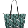 Tropical Palm Leaves Pattern Large Leather Tote Bag
