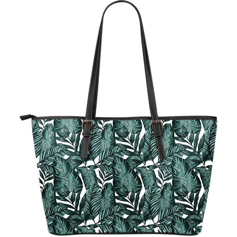 Tropical Palm Leaves Pattern Large Leather Tote Bag