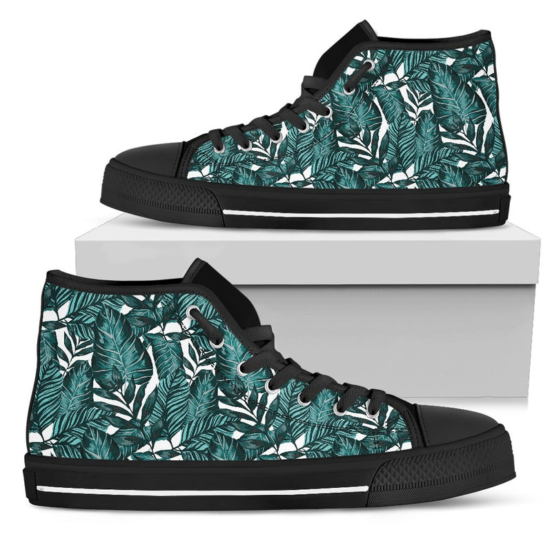 Tropical Palm Leaves Pattern Men High Top Canvas Shoes
