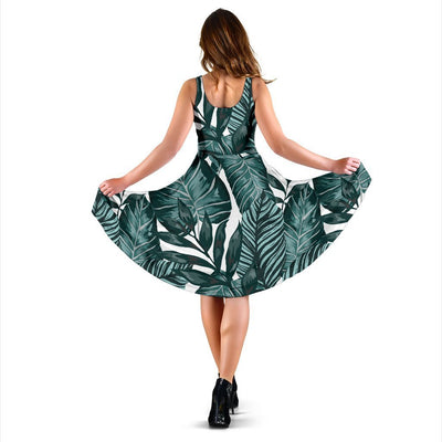 Tropical Palm Leaves Pattern Sleeveless Mini Dress