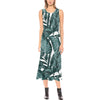 Tropical Palm Leaves Pattern Sleeveless Open Fork Long Dress